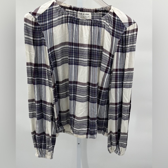 Anthropologie Cloth & Stone  Glacier Plaid Blouse - Size Small - Picture 3 of 10